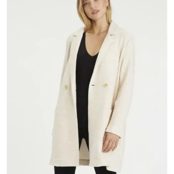 Sanctuary Carleton Double Breasted Longline Textured Coat in Cream Size M - Picture 1 of 12